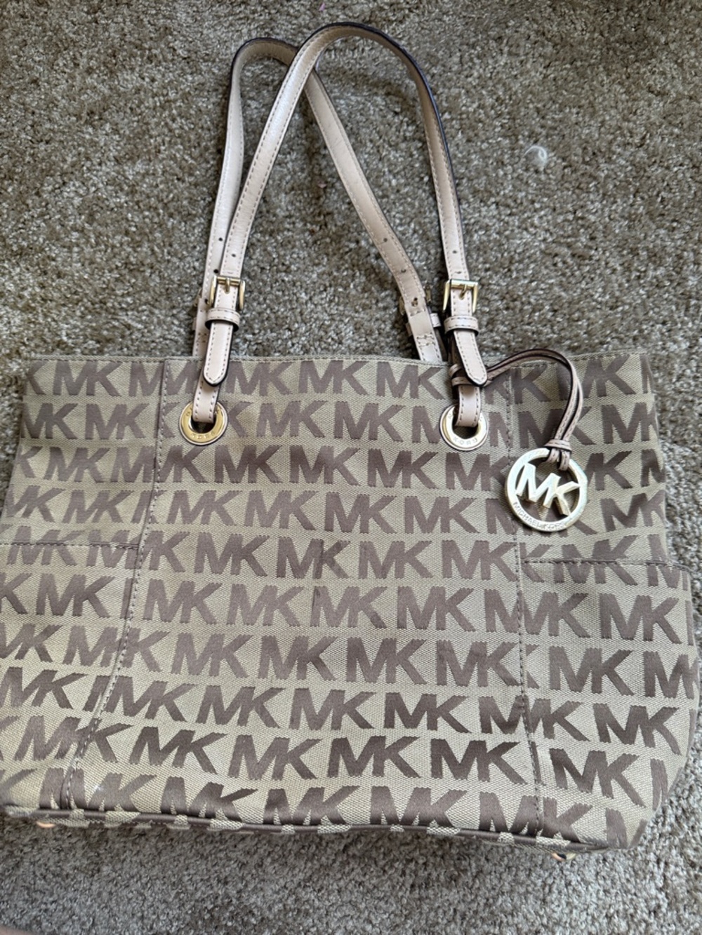 Michael Kors Two-Tone Beige and Brown MK Logo Tote